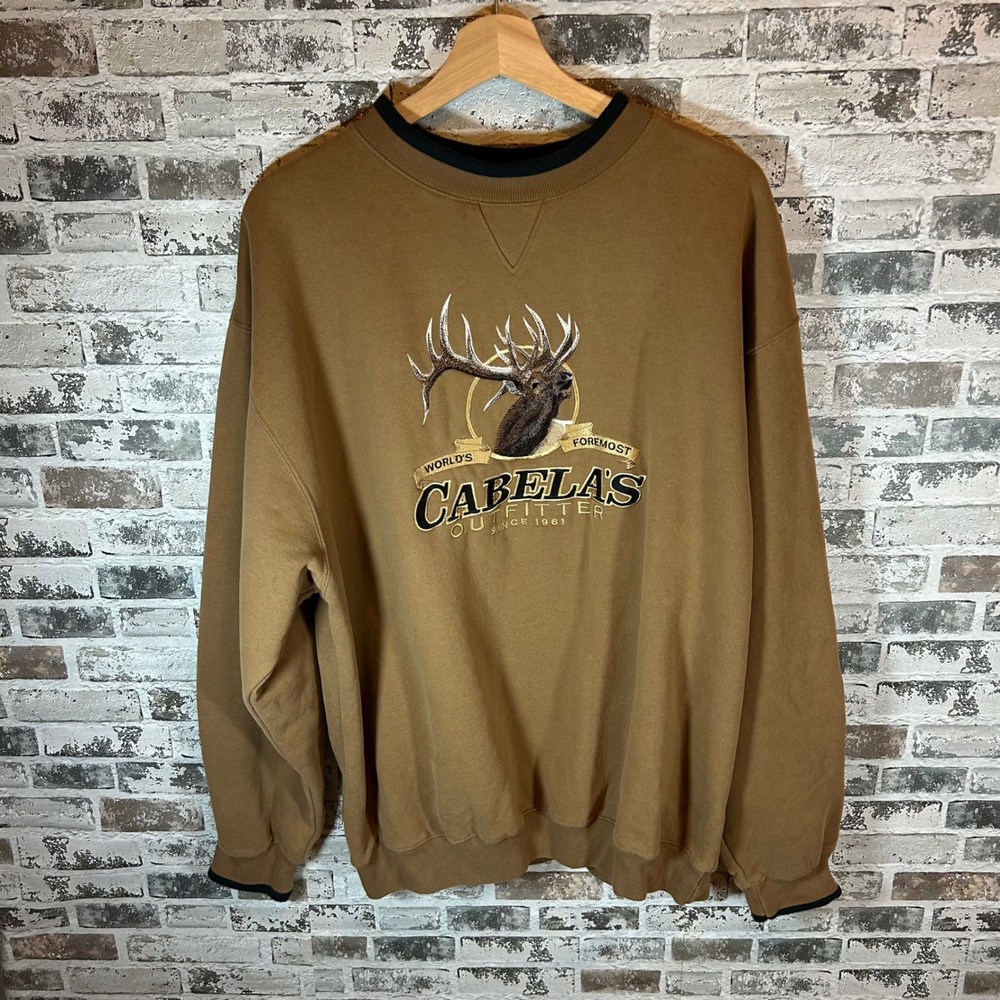 Cabela's Sweatshirt Mens XL Brown Embroidered Elk Field Duty Pullover